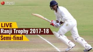 Live Cricket Score, Ranji Trophy 2017-18, semi-final: KAR 36-3, BEN 269-7 at stumps Live Cricket Score, Ranji Trophy 2017-18, semi-final: KAR 36-3, BEN 269-7 at stumps